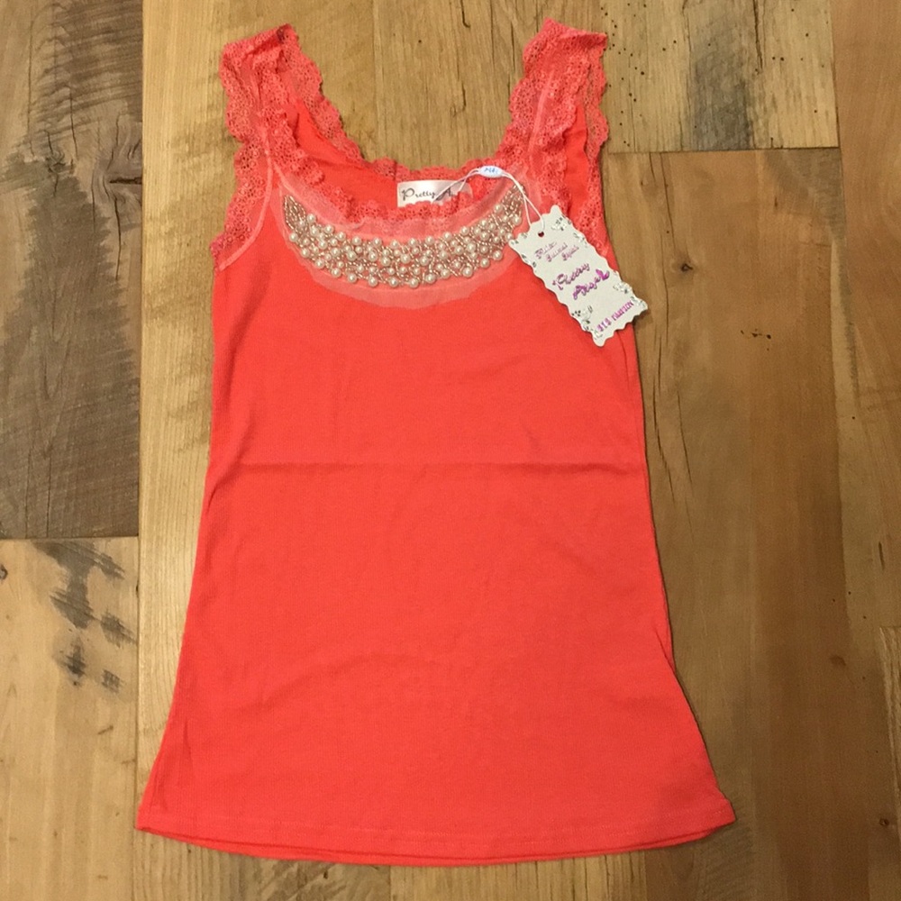 NWT PRETTY ANGEL CAMI TANK S & M pearls